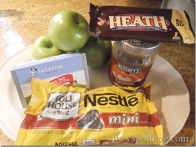 apples, dessert, cream cheese, ingredients, heath bar, chocolate