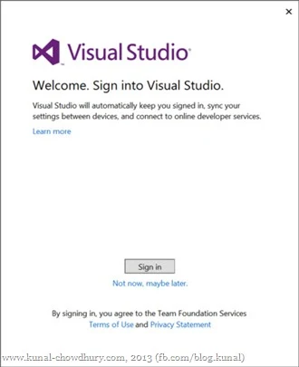 Sign into Visual Studio 2013