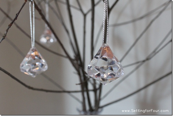 DIY Sparkly Branch Centerpiece with 'crystal' drops from Setting for Four #centerpiece #branch #crystal #diy #decor