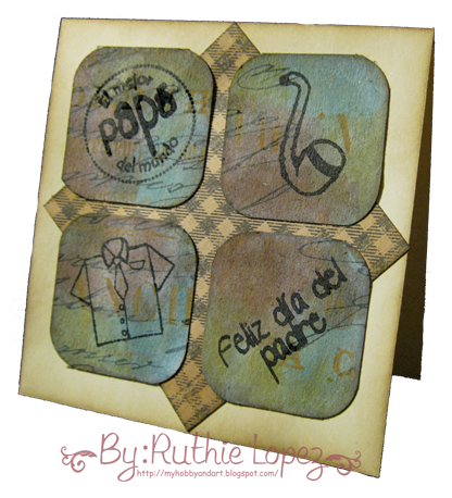 Kraft resist technique - Tarjeta del dia del padre vintaje - Scrapbooking Galicia 4