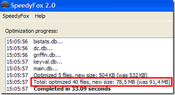Risultato ottimizzazione programma con SpeedyFox 2