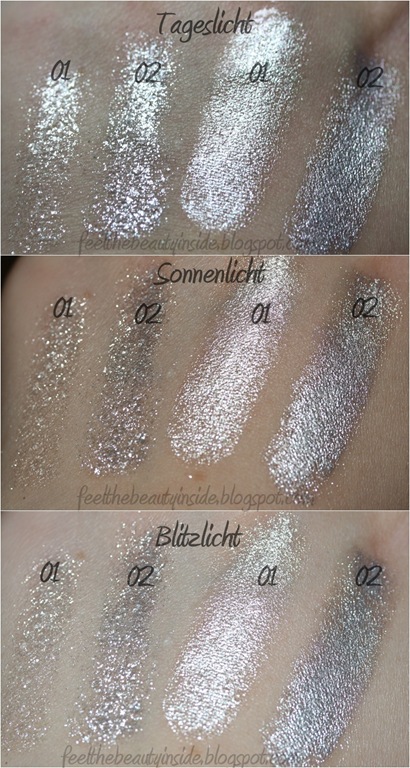 essence glitter froster 01 frosted champaign 02 diamond dust Swatch Vergleiche essence glitter froster 01 frosted champaign 02 diamond dust Swatch Vergleiche