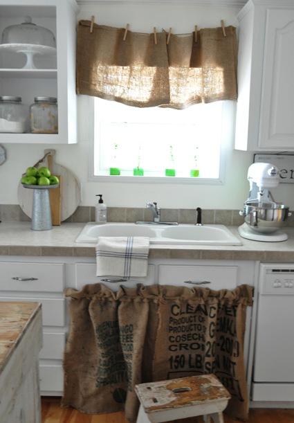 Curtains Ideas burlap sack curtains : Mixing Vintage With New
