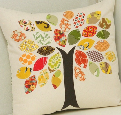 fall leaves applique throw pillow