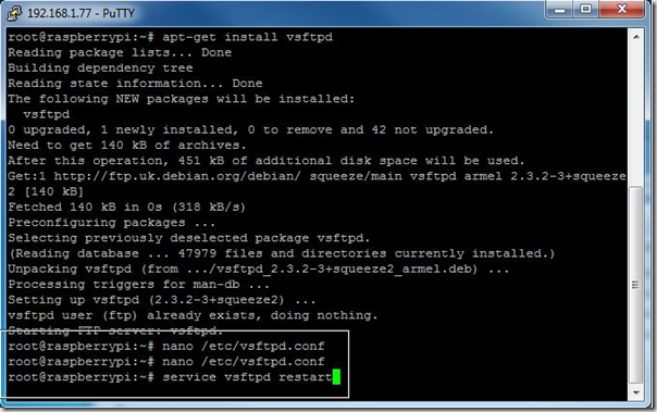 sudo service vsftpd restart sudo service vsftpd restart