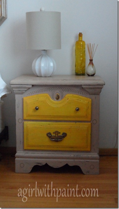 tan and yellow distressed nightstand