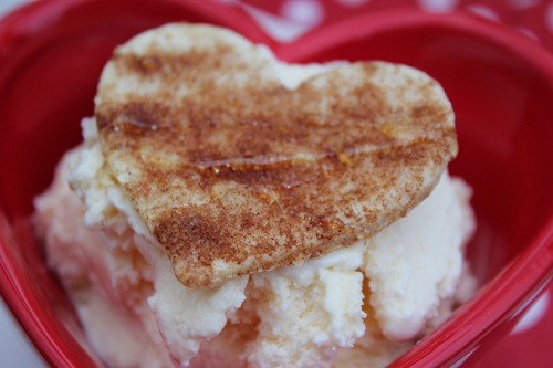 Valentine sundae, cinnamon sugar tortillas