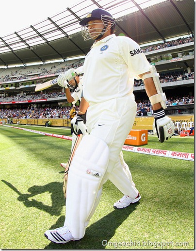 Sachin Tendulkar of India returns to the field after the tea break during day two of the First Test match between Australia and India