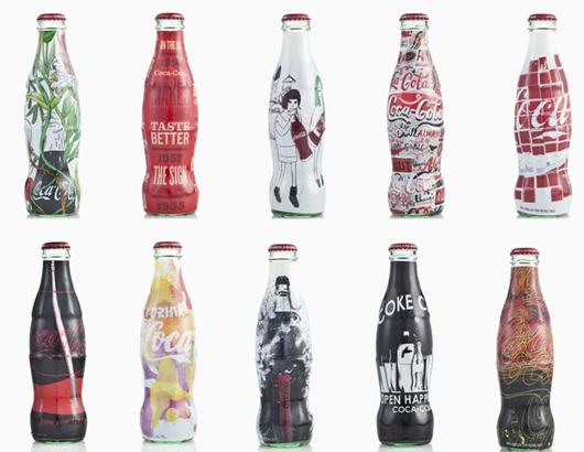 Garrafas da Coca-Cola com estampas exclusivas. coca cola garrafas especiais