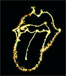 c0 Rolling Stones tongue logo outlined in flames.