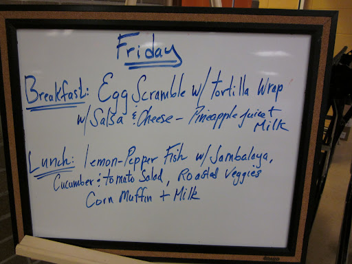 No one learns on an empty stomach, so serving nutritious meals is a priority for School Director Ben Kleban. This is a typical menu.
