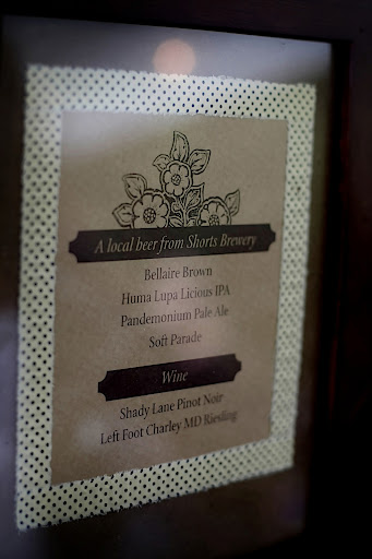 The drink menus were printed on kraft paper and framed with polka-dotted fabric. The drink menus were printed on kraft paper and framed with polka-dotted fabric.