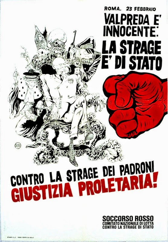 Manifesto: "Roma, 23 febbraio - Valpreda è innocente. La strage è di stato - Contro la strage dei padroni giustizia proletaria!" 