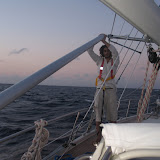 Portside pole is being deployed for downwind sailing