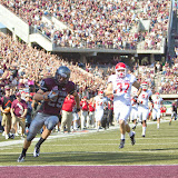 UM's Bryce Carver sails into the endzone untouched after a 39-yard trick pass from UM tight end Greg Hardy.  Washington - Grizzly Stadium, Montana Grizzlies vs. South Dakota Coyotes.  Missoula, MT, September 1st, 2012.