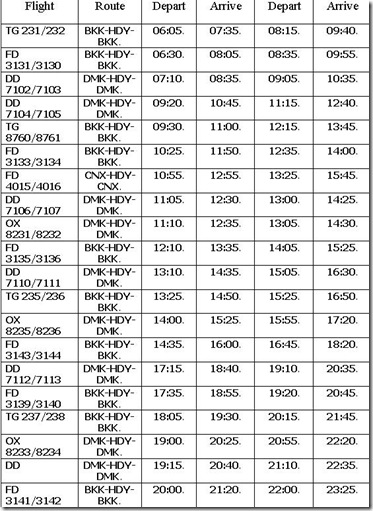 flight schedule to Hat Yai
