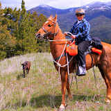 SuzAnne and Chinook pose for a picture.