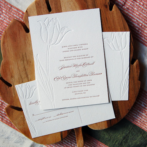 BDRstudio found inspiration for this wedding invitation in the couple's love of red tulips.