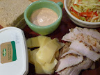 Sandwich ingredients assembled.