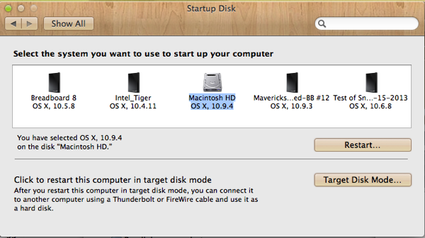 Startup Disk options