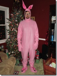 Brian in pink bunny suit