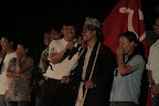 Maila Lama (with microphone), is one of the leaders of the Maoist performance team, and a militant fighter for revolution. photo credit: Thomas van Beersum