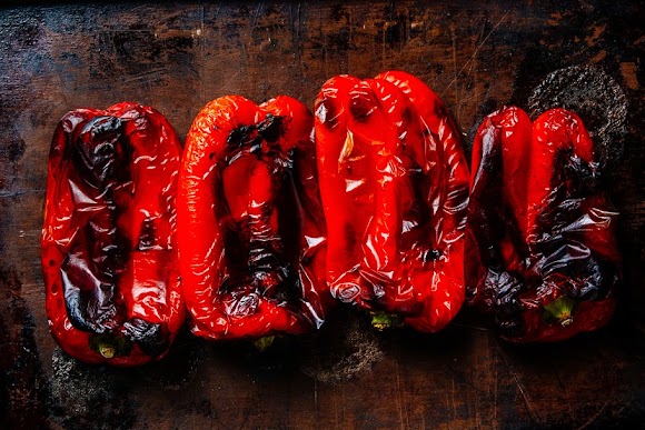 Roasted bell peppers out of the oven roasted bell peppers 01.jpg