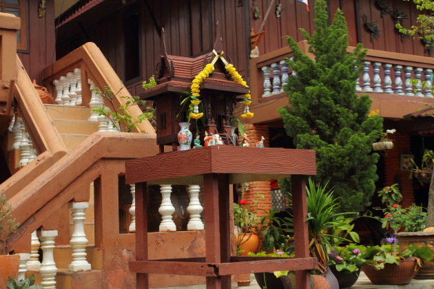 Spirit House in front of a Thai Home, Bangkok