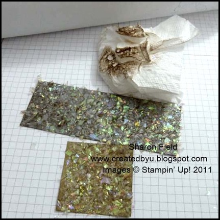 Photo6_tissue_soft_Suede_Createdbyu_Blogspot faux, technique, faux mother of pearl mosaic, mosaic technique, comfort and joy, rhinestones, glimmer paper, wisteria wonder, elegant lines, createdbyu, blogspot, sharon_Field, shop online, online ordering, classes and events