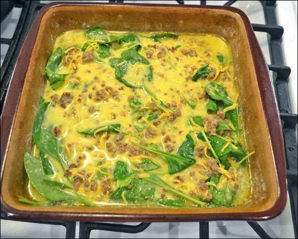 egg mixture in casserole dish