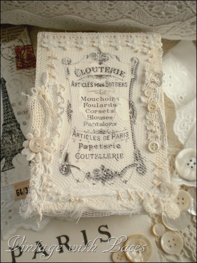 Altered box with lace and French label Altered box with lace and French label