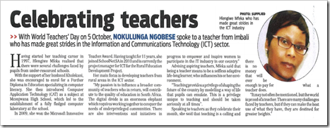 Great newspaper article about SchoolNet’s Hlengiwe Mfeka