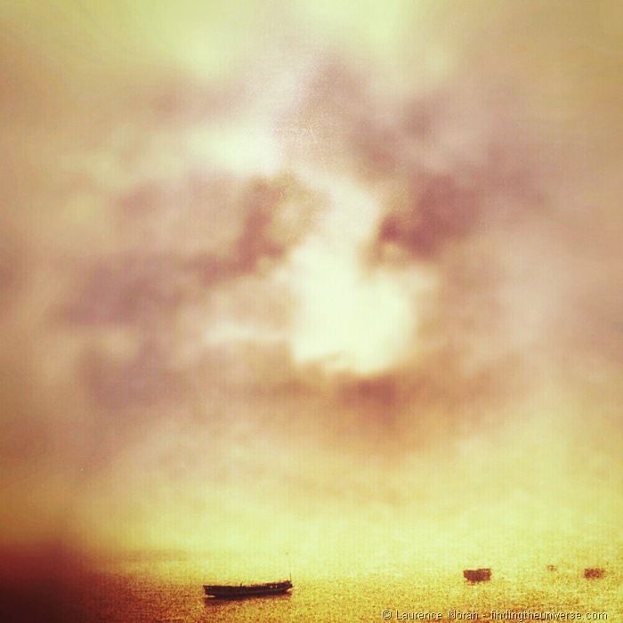Misty conditions Mekong River boats Thailand