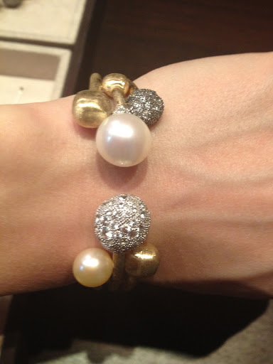 Pearl, gold, rhodium, and white sapphire bracelet from Marco Bicego. Perfect if your look is a bit more boho. Pearl, gold, rhodium, and white sapphire bracelet from Marco Bicego. Perfect if your look is a bit more boho.