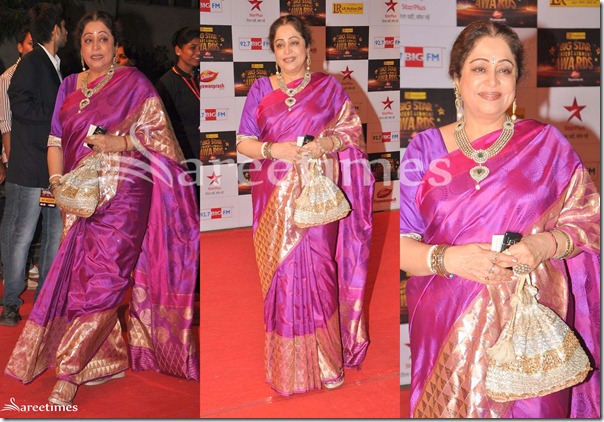 Kirron_Kher_Purple_Silk_Saree