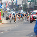 Brad Hall and Haidar Anuawar from the Marco Polo Cycling Team talking after the finish of the stage at the Tour of Thailand.