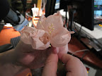 Chris made a bubble petal flower by shaping small sheets of tissue paper over a ball, then twisting the petals together onto a wire stem.