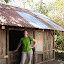 Gill outside our rather basic accommodation.