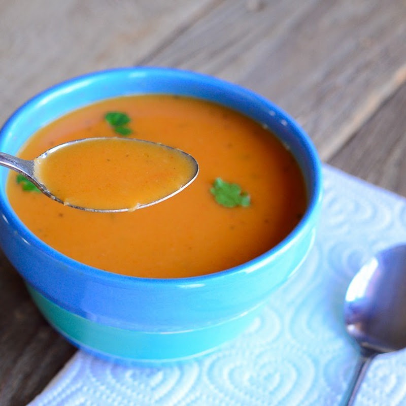 Roasted Red Pepper and Pumpkin Curry Soup with Farfalle (Bowties)