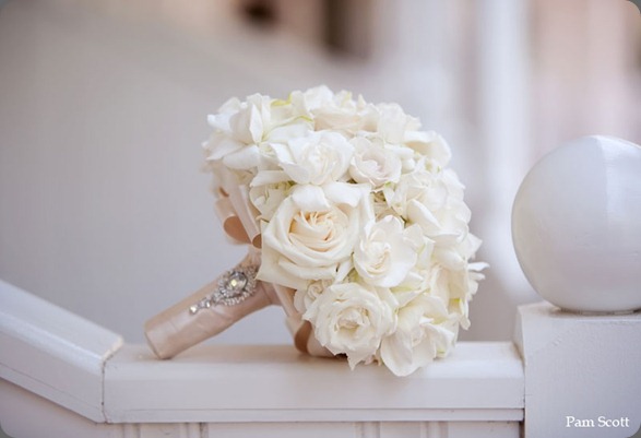 Gardenia-bridal-bouquet-with-antique-brooch karen tran