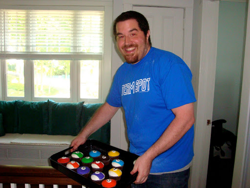 Spot is ready to present the cupcakes to the Rosie Radio team