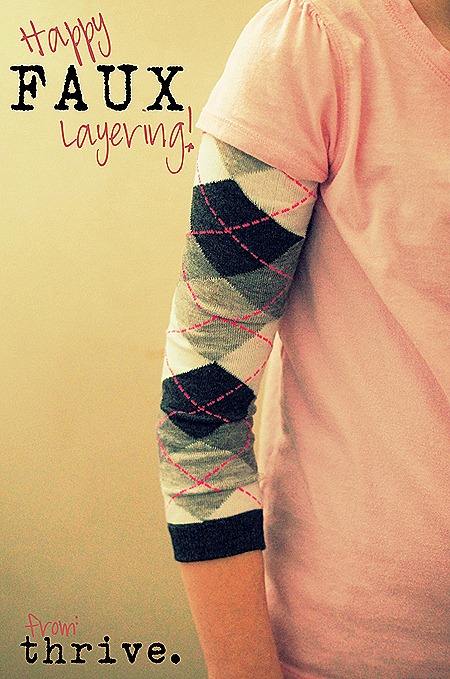 Make faux sleeves from baby legs or knee highs - choosetothrive.blogspot.com
