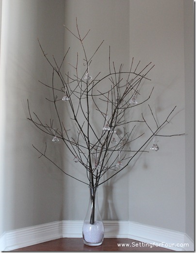 Sparkly Twig Centerpiece from Setting for Four #diy #tutorial #centerpiece #twig #winter