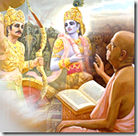 Prabhupada thinking of Krishna and Arjuna