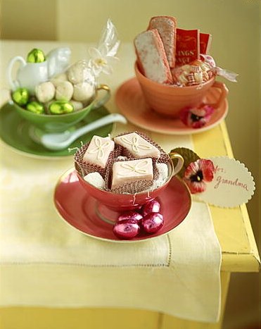 The use of coffee or tea cups as baskets is a wonderful idea. (marthastewart.com) The use of coffee or tea cups as baskets is a wonderful idea. (marthastewart.com)