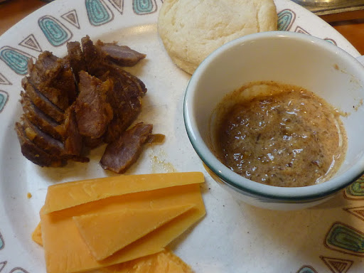 Cheddar, pork, biscuit, and mustard-jelly spread.
