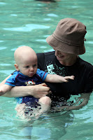 Oscar a little unsure about his swim