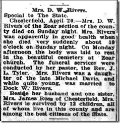 Mrs D. W. Rivers Mrs D. W. Rivers
