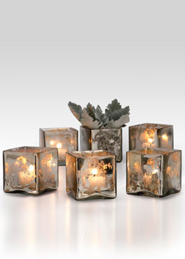 Antique silver glass cube set of 6.