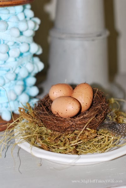Easter nest with egg and feather pom pom trim.jpg Easter nest with egg and feather pom pom trim